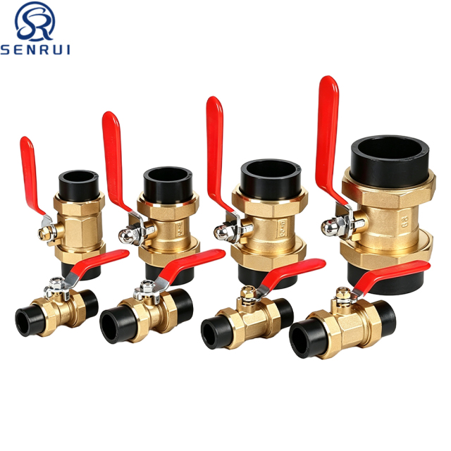 Different sizes of PPR double union brass ball valves for plumbing systems