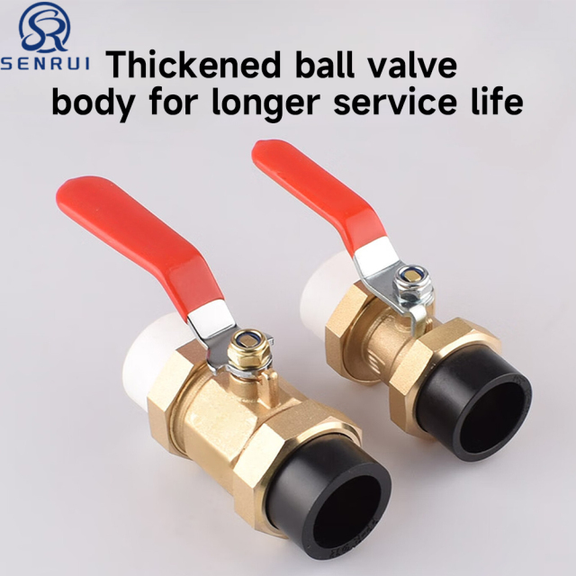 Thickened PPR double union brass ball valve with durable brass body