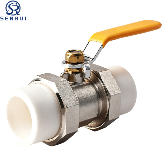 Yellow handle PPR double union stainless steel ball valve with removable union fittings