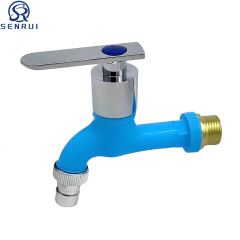 Blue plastic garden tap for outdoor water supply applications