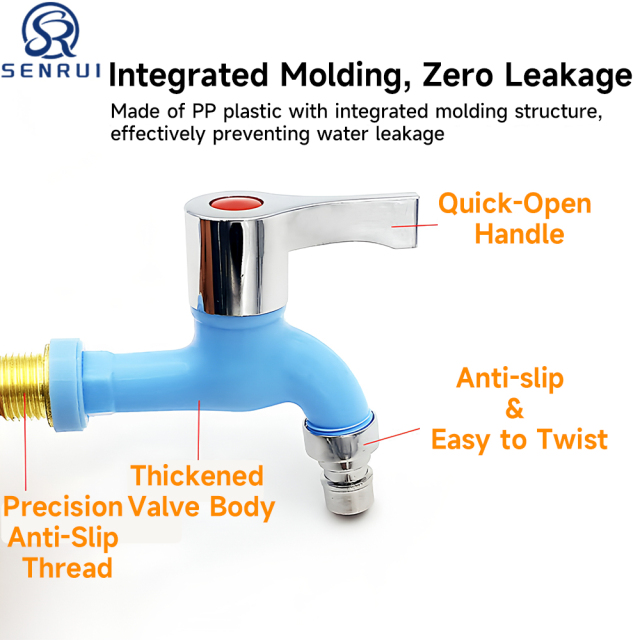 Plastic bibcock faucet design with durable PP body and sealing structure