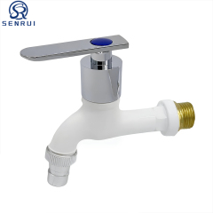 White plastic water tap for outdoor plumbing applications