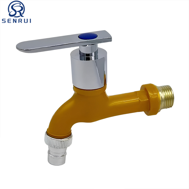 Yellow plastic garden tap with durable PP material construction