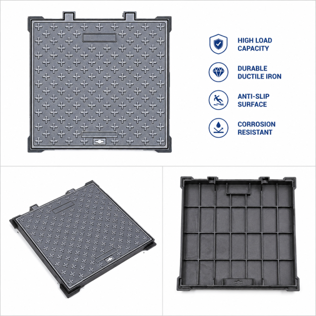Square Ductile Iron Access Manhole Cover Anti‑Slip  for Sewer & Drainage