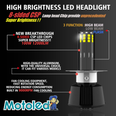 Motoled AC/DC 8V-80V H4 100W 12000lm 8 Side Emitting CSP Motorcycle Led Headlight