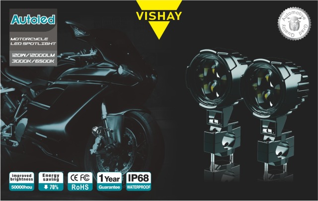 MOTOLED VISHAY 2Pcs/set Motorcycle External LED Spotlight 6 LED 120W 12000LM 6500K Light with Replacement Kit
