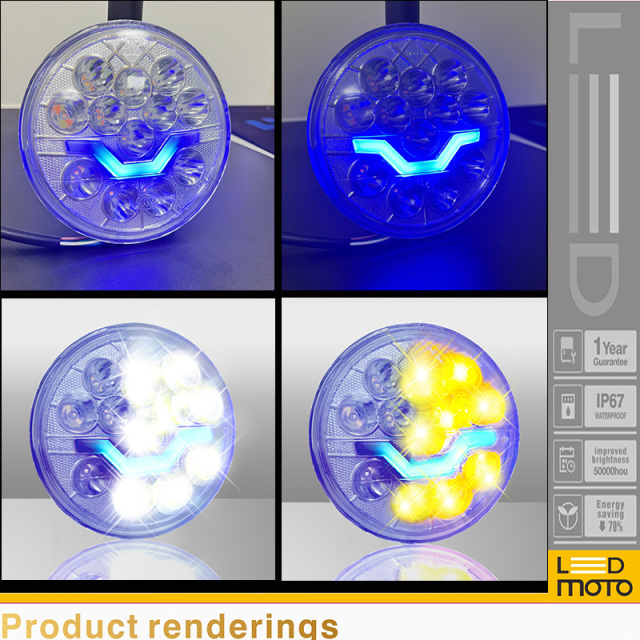 Motoled SUZUKI GN125 Semi-assembly Blue Breathing Water DRL Dual Color（White Yellow） Motorcycle LED Accessory Headlight