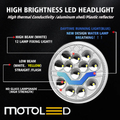 Motoled SUZUKI GN125 Semi-assembly Blue Breathing Water DRL Dual Color（White Yellow） Motorcycle LED Accessory Headlight