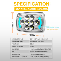 CD70 Motorcycle Led Semi-assembly Headlight with Hi/Lo Beam Turn Indicator DRL