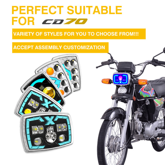 مصباح أمامي LED شبه مُجمّع للدراجة النارية CD70، عدسة إسقاط على شكل جمجمة DRL