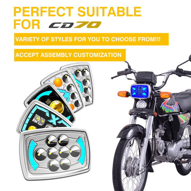 CD70 Motorcycle Led Semi-assembly Headlight with Hi/Lo Beam Turn Indicator DRL