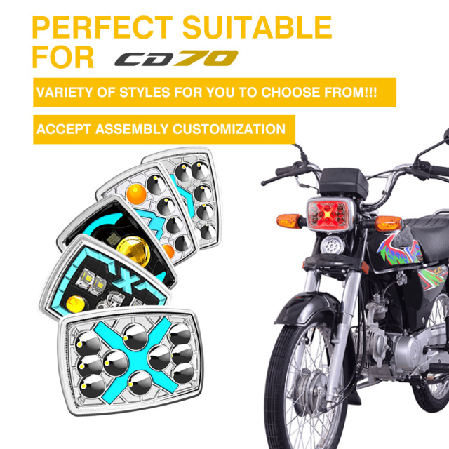 مصباح أمامي LED شبه مُجمّع للدراجة النارية CD70 مع مصباح نهاري X