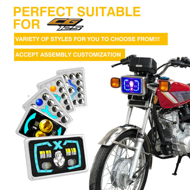 مصباح أمامي LED شبه مُجمّع للدراجات النارية CG125 مقاس 6*4 بوصة مع مصباح نهاري على شكل جمجمة