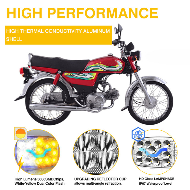 مصباح أمامي LED شبه مُجمّع للدراجة النارية CD70، مصباح ماء، مصباح نهاري