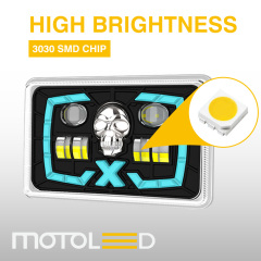 مصباح أمامي LED شبه مُجمّع للدراجات النارية CG125 مقاس 6*4 بوصة مع مصباح نهاري على شكل جمجمة