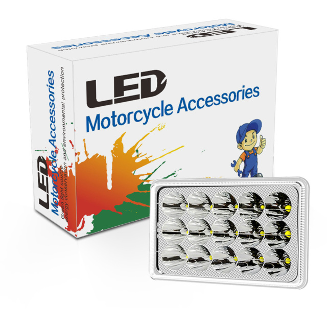 مصباح أمامي LED شبه مُجمّع للدراجات النارية CG125 مقاس 6*4 بوصة مع 15 مصباحًا