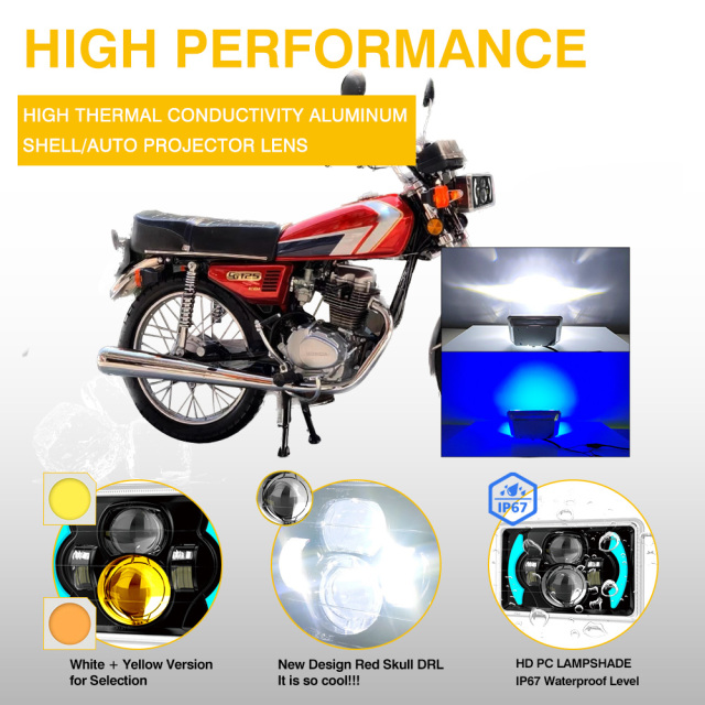 مصباح أمامي LED شبه مُجمّع للدراجات النارية CG125 مقاس 6*4 بوصة مع عدسة بروجكتور