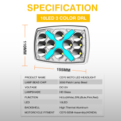 مصباح أمامي LED شبه مُجمّع للدراجة النارية CD70 مع مصباح نهاري X