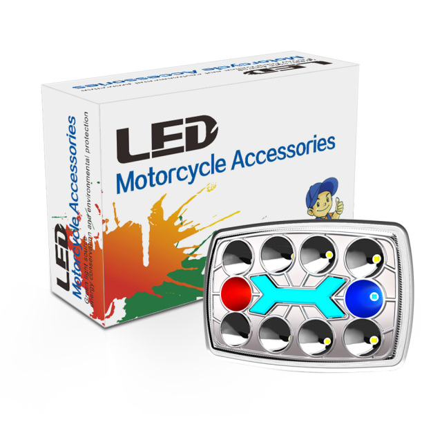 مصباح أمامي LED شبه مُجمّع للدراجة النارية CD70 مع وميض أحمر وأزرق وإضاءة نهارية