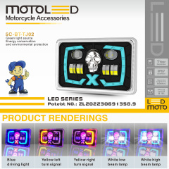 مصباح أمامي LED شبه مُجمّع للدراجات النارية CG125 مقاس 6*4 بوصة مع مصباح نهاري على شكل جمجمة