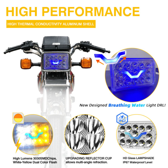 CG125 6*4 inch Motorcycle Semi-Assembly Led Headlight with Water DRL Lamp