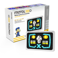 مصباح أمامي LED للدراجات النارية CG125 مقاس 6*4 بوصة، شبه مُجمّع، مزود بإضاءة نهارية على شكل جمجمة، ثنائي اللون