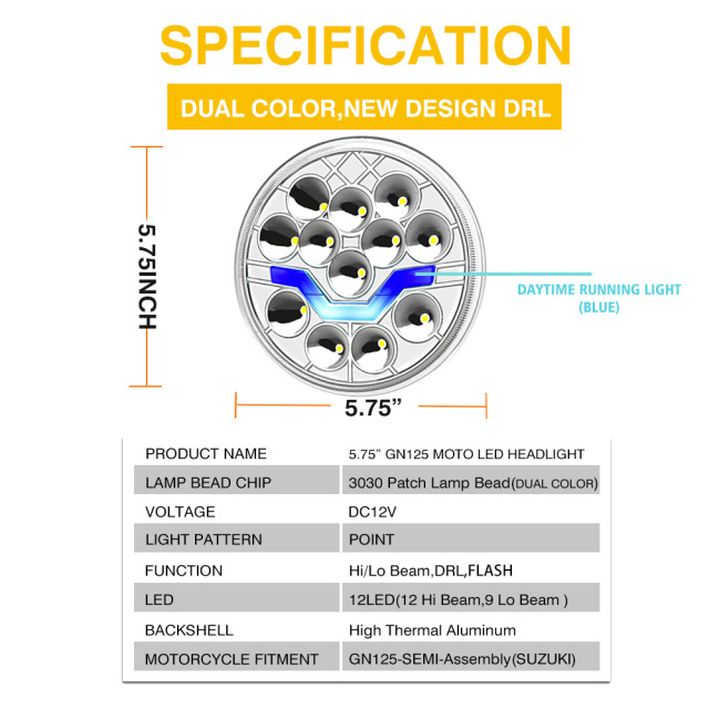 مصباح أمامي LED شبه مُجمّع للدراجات النارية CG125 مقاس 6*4 بوصة مع إشارة انعطاف نهارية