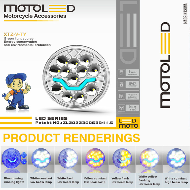 مصباح أمامي LED شبه مُجمّع للدراجات النارية CG125 مقاس 6*4 بوصة مع إشارة انعطاف نهارية