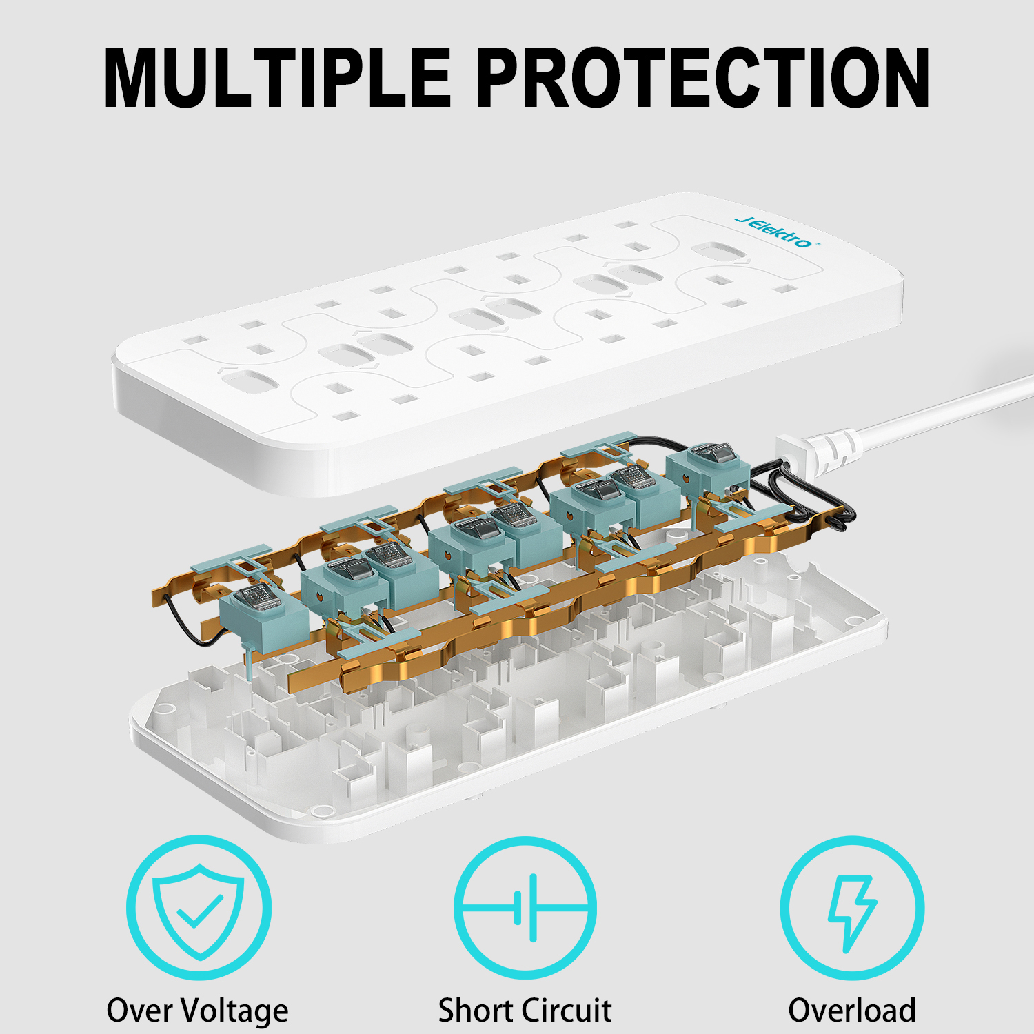 8 Gang Wall Mount Power Strip with 3M Extension Lead Widely Spaced AC Sockets, Multi Outlet Extension Lead for Home Entertainment Center