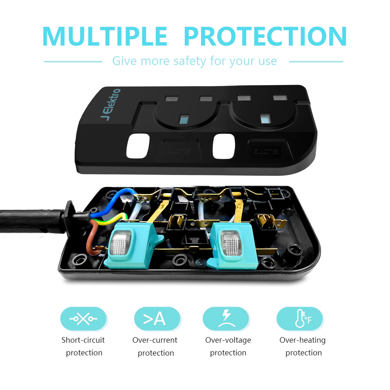 Slim Wall Mount Power Strip with 3M Extension Lead Widely Spaced AC Sockets, Multi Outlet Extension Lead for Home Entertainment Center