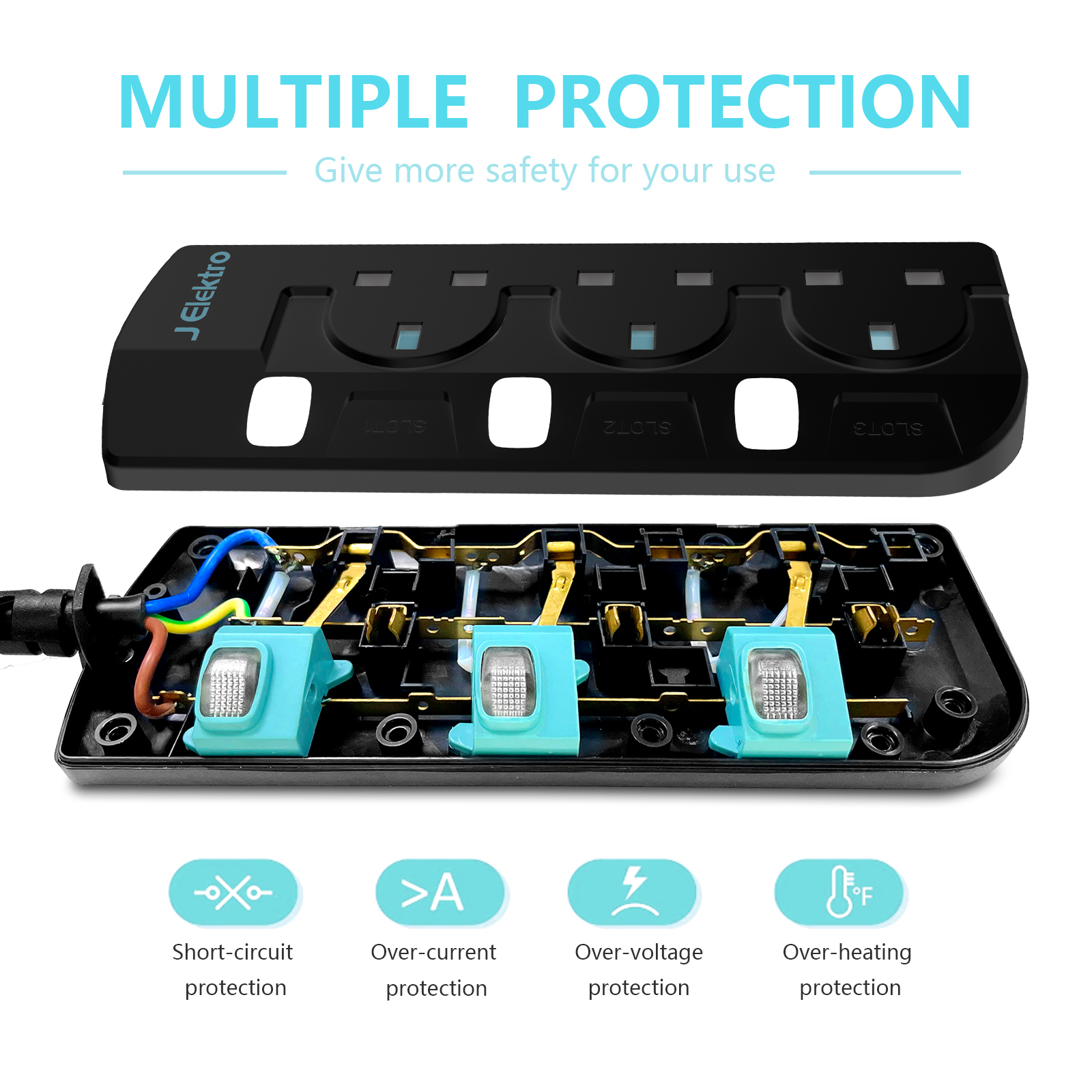Slim Wall Mount Power Strip with 3M Extension Lead Widely Spaced AC Sockets, Multi Outlet Extension Lead for Home Entertainment Center