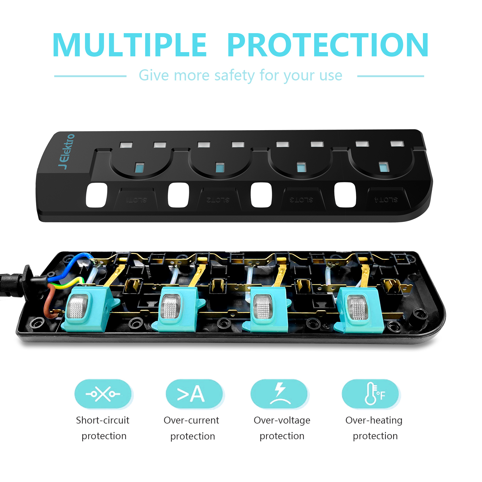 Slim Wall Mount Power Strip with 3M Extension Lead Widely Spaced AC Sockets, Multi Outlet Extension Lead for Home Entertainment Center