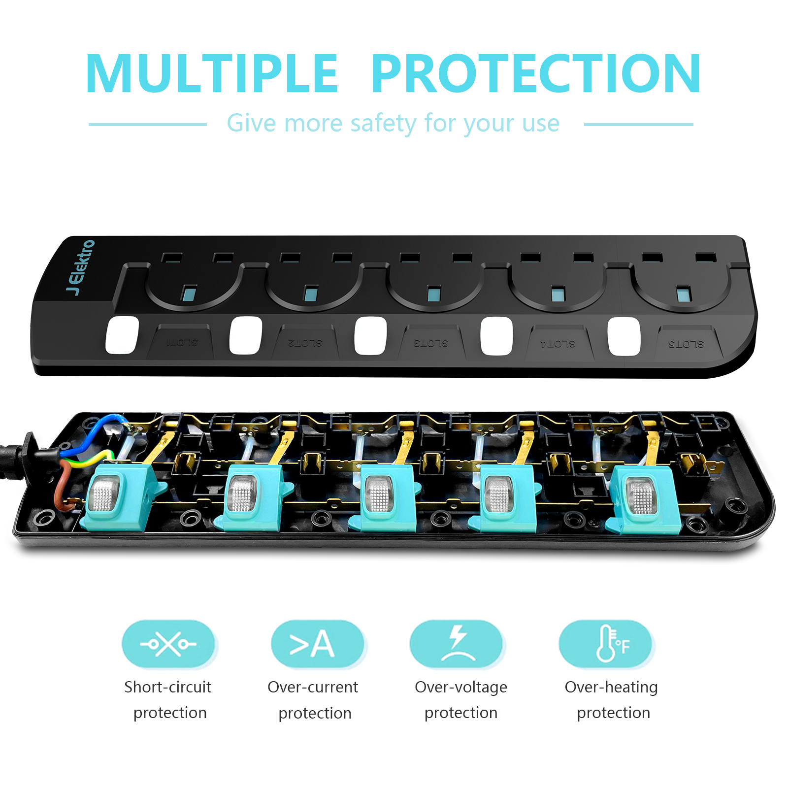 Slim Wall Mount Power Strip with 3M Extension Lead Widely Spaced AC Sockets, Multi Outlet Extension Lead for Home Entertainment Center