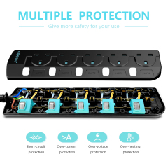 Slim Wall Mount Power Strip with 3M Extension Lead Widely Spaced AC Sockets, Multi Outlet Extension Lead for Home Entertainment Center