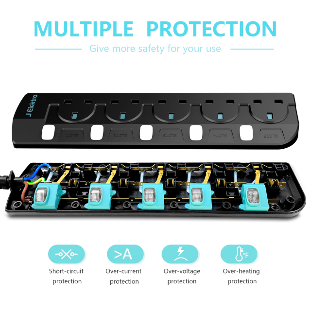 Slim Wall Mount Power Strip with 3M Extension Lead Widely Spaced AC Sockets, Multi Outlet Extension Lead for Home Entertainment Center