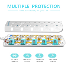 Slim Wall Mount Power Strip with 3M Extension Lead Widely Spaced AC Sockets, Multi Outlet Extension Lead for Home Entertainment Center