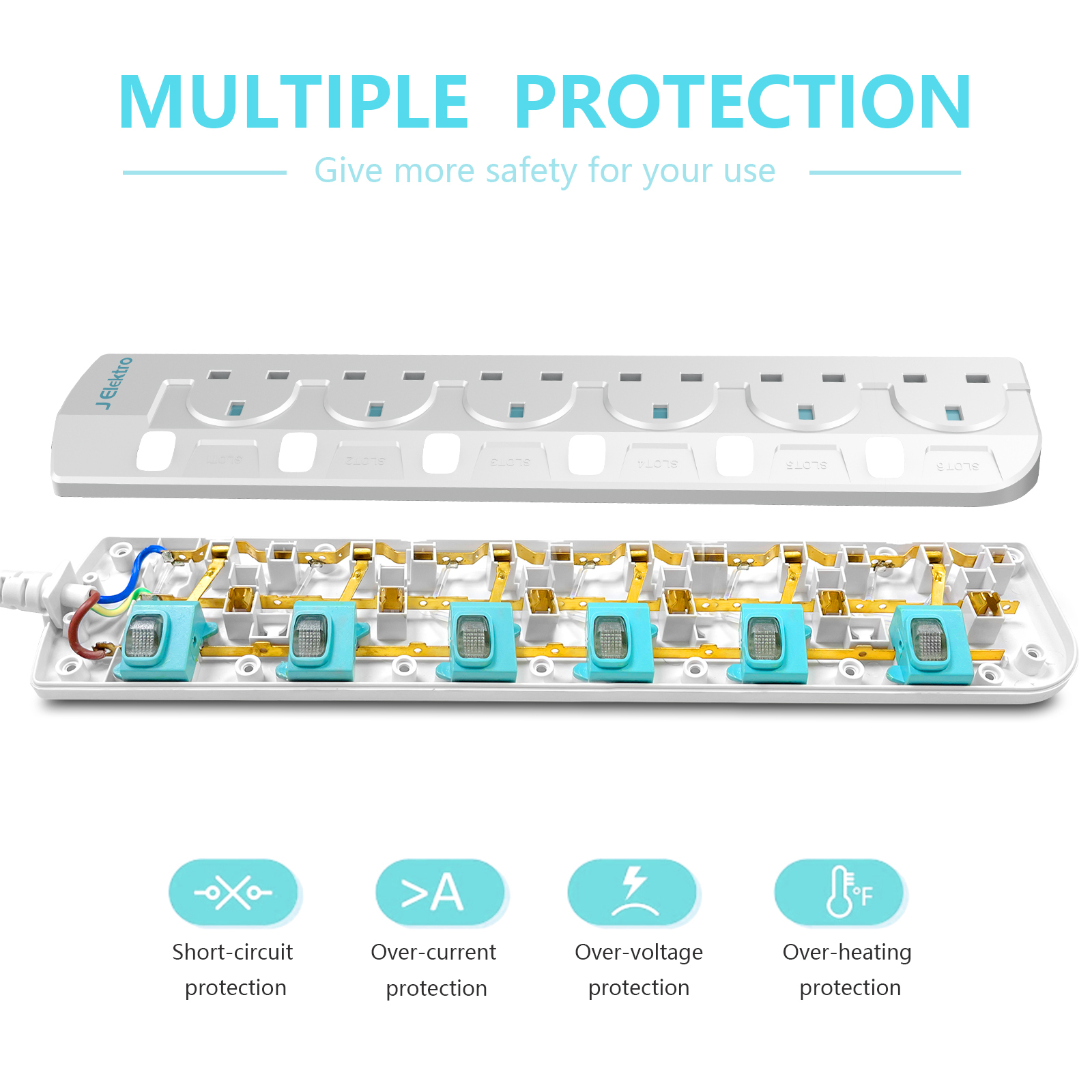 Slim Wall Mount Power Strip with 3M Extension Lead Widely Spaced AC Sockets, Multi Outlet Extension Lead for Home Entertainment Center