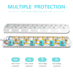 Slim Wall Mount Power Strip with 3M Extension Lead Widely Spaced AC Sockets, Multi Outlet Extension Lead for Home Entertainment Center