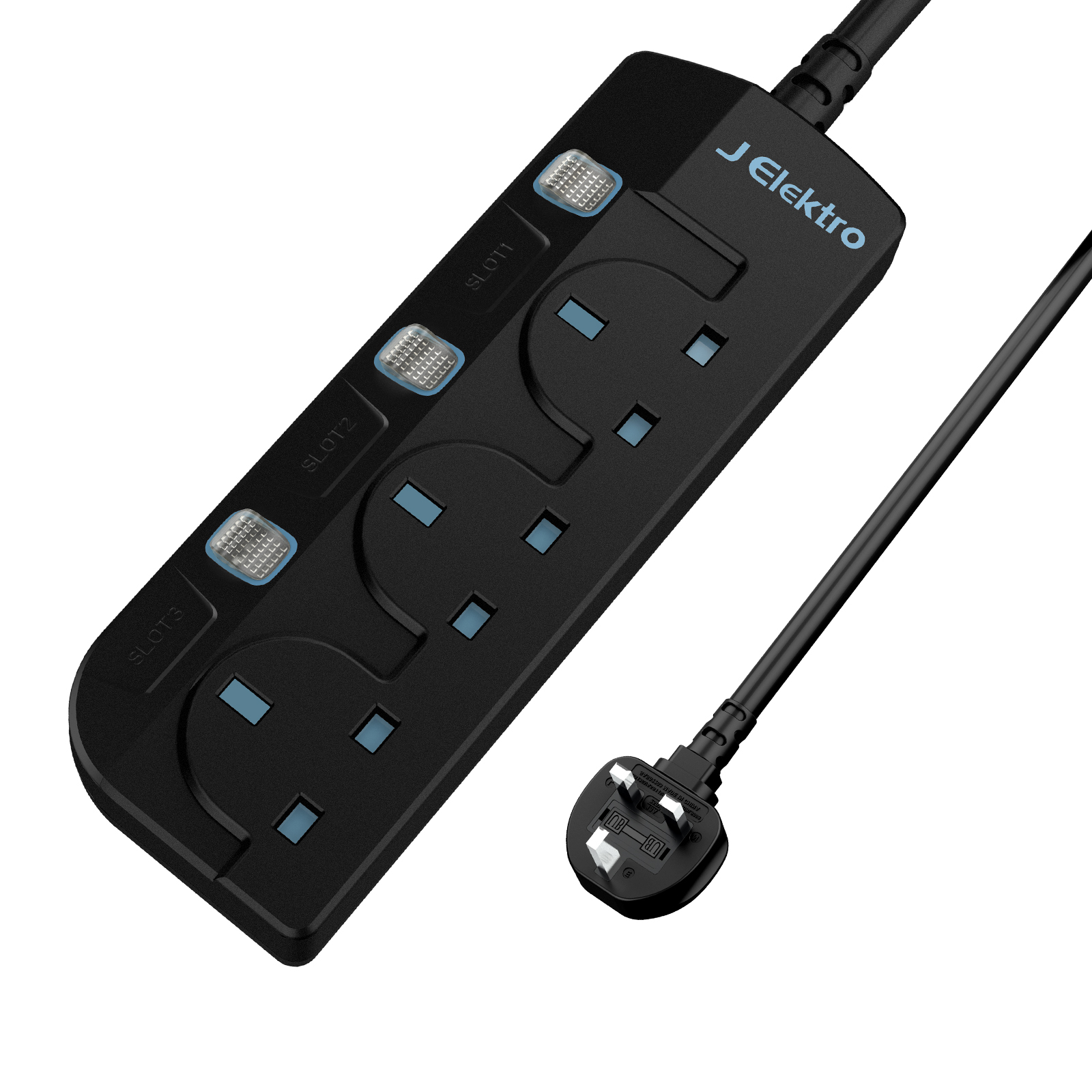 Slim Wall Mount Power Strip with 3M Extension Lead Widely Spaced AC Sockets, Multi Outlet Extension Lead for Home Entertainment Center