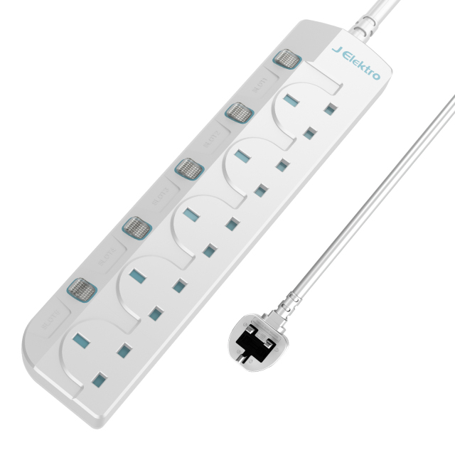 Slim Wall Mount Power Strip with 3M Extension Lead Widely Spaced AC Sockets, Multi Outlet Extension Lead for Home Entertainment Center