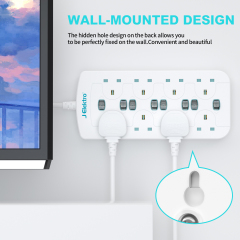 8 Gang Wall Mount Power Strip with 3M Extension Lead Widely Spaced AC Sockets, Multi Outlet Extension Lead for Home Entertainment Center