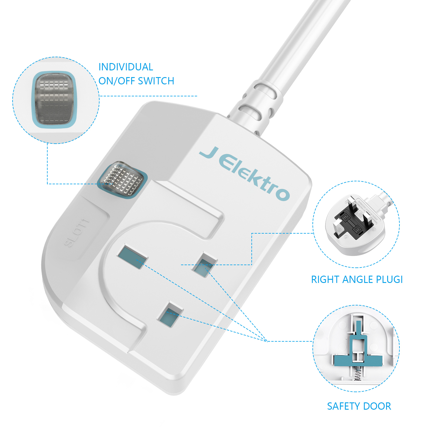 1 Gang Wall Mount Power Strip with 3M Extension Lead Widely Spaced AC Sockets, Multi Outlet Extension Lead for Home Entertainment Center