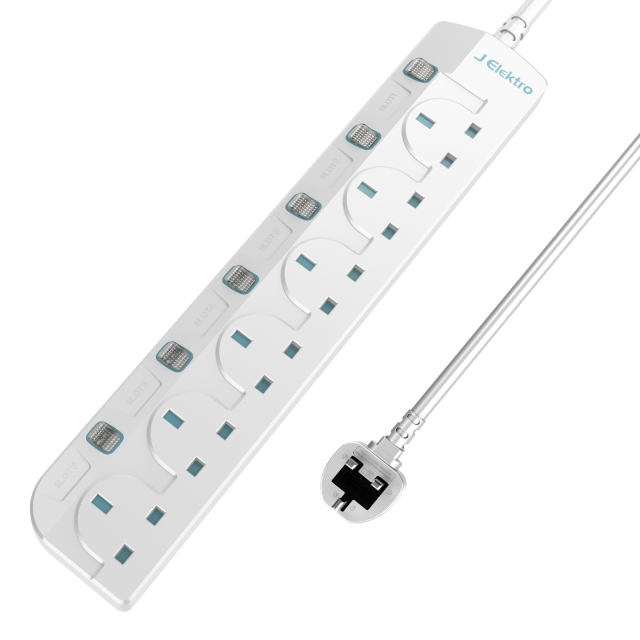 Slim Wall Mount Power Strip with 3M Extension Lead Widely Spaced AC Sockets, Multi Outlet Extension Lead for Home Entertainment Center