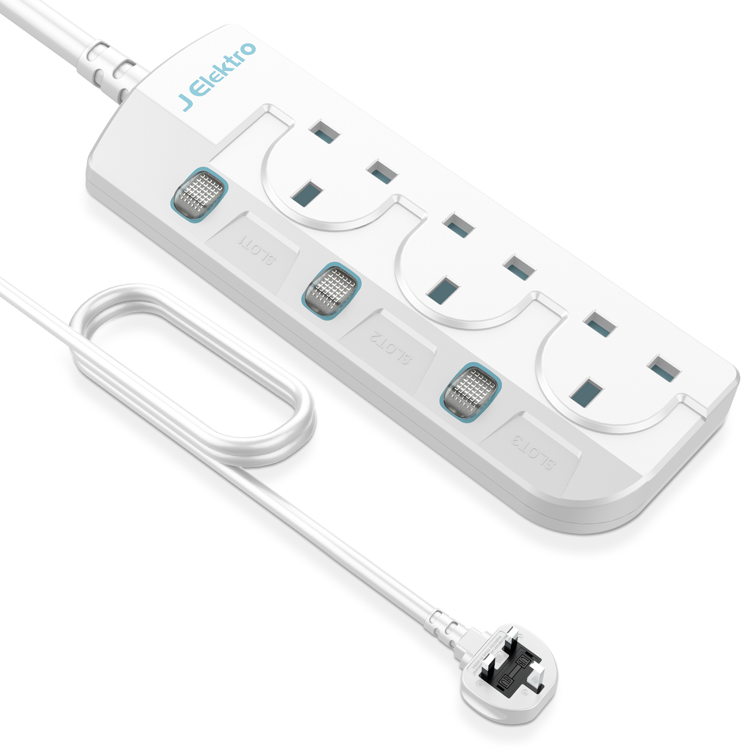 3 Gang Wall Mount Power Strip with 3M Extension Lead Widely Spaced AC Sockets, Multi Outlet Extension Lead for Home Entertainment Center
