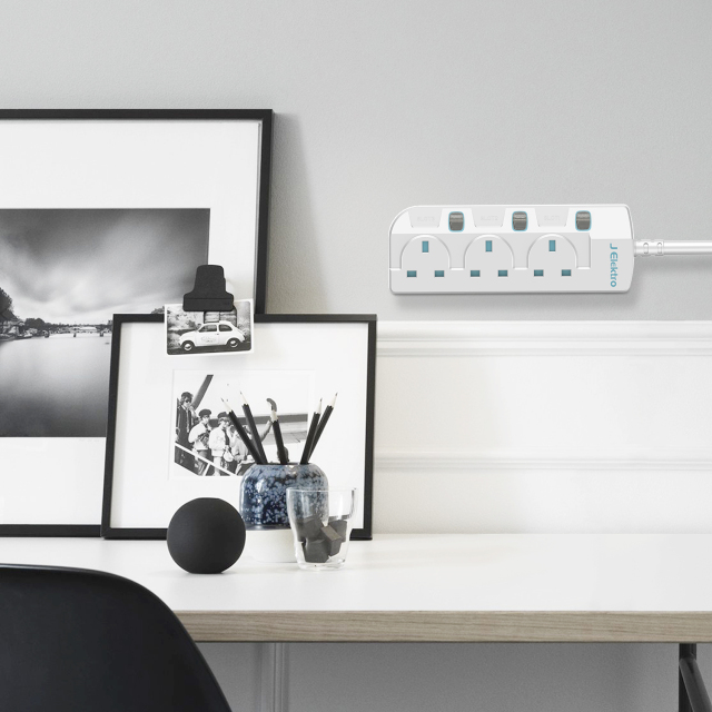 3 Gang Wall Mount Power Strip with 3M Extension Lead Widely Spaced AC Sockets, Multi Outlet Extension Lead for Home Entertainment Center