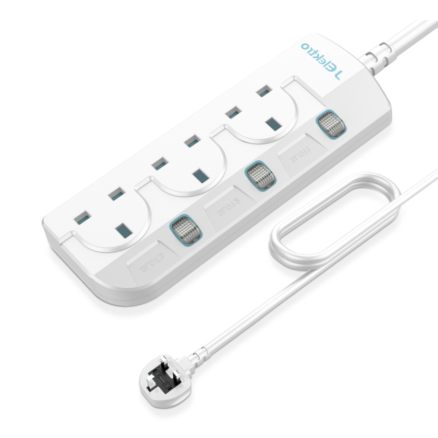 3 Gang Wall Mount Power Strip with 3M Extension Lead Widely Spaced AC Sockets, Multi Outlet Extension Lead for Home Entertainment Center