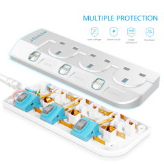 3 Gang Wall Mount Power Strip with 3M Extension Lead Widely Spaced AC Sockets, Multi Outlet Extension Lead for Home Entertainment Center