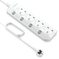 4 Gang Wall Mount Power Strip with 3M Extension Lead Widely Spaced AC Sockets, Multi Outlet Extension Lead for Home Entertainment Center