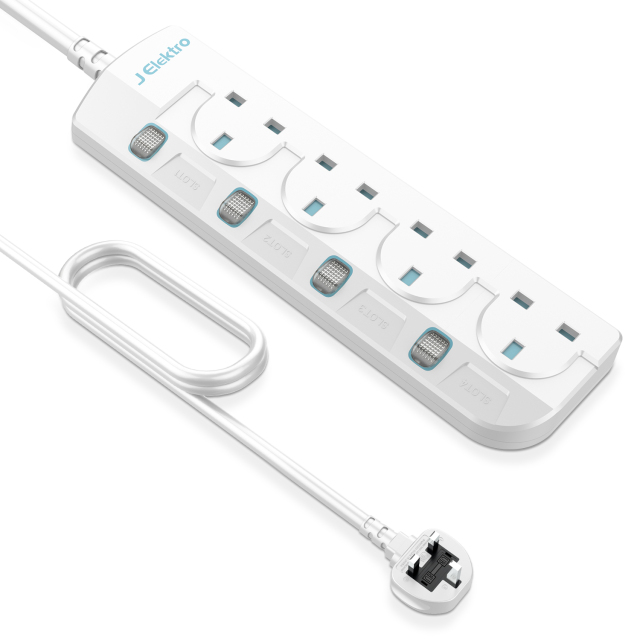 4 Gang Wall Mount Power Strip with 3M Extension Lead Widely Spaced AC Sockets, Multi Outlet Extension Lead for Home Entertainment Center