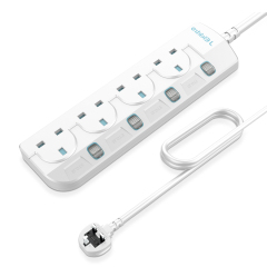 4 Gang Wall Mount Power Strip with 3M Extension Lead Widely Spaced AC Sockets, Multi Outlet Extension Lead for Home Entertainment Center